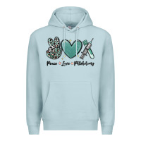 Blue Mist peace love phlebotomy Premium Hoodie - MaliasSmallBusiness