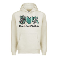 Oatmeal Heather peace love phlebotomy Premium Hoodie - MaliasSmallBusiness