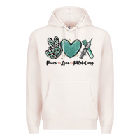 Pale Pink peace love phlebotomy Premium Hoodie - MaliasSmallBusiness