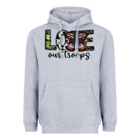 Heather Grey love our troops Heavyweight Hoodie - CowhideDigitalArt