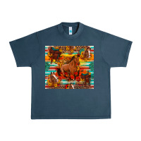 Midnight Navy galloping horse serape sunflowers turquoise and saddles Urban Heavy Tee - Artiststas