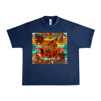 Navy galloping horse serape sunflowers turquoise and saddles Urban Heavy Tee - Artiststas