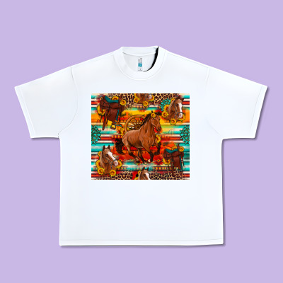Galloping Horse Serape Sunflowers Turquoise And Saddles Urban Heavy Tee Designed By Artiststas