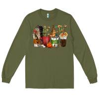 Army Green coffee cups indian headdress Long Sleeve Tee - texasbilliewilder