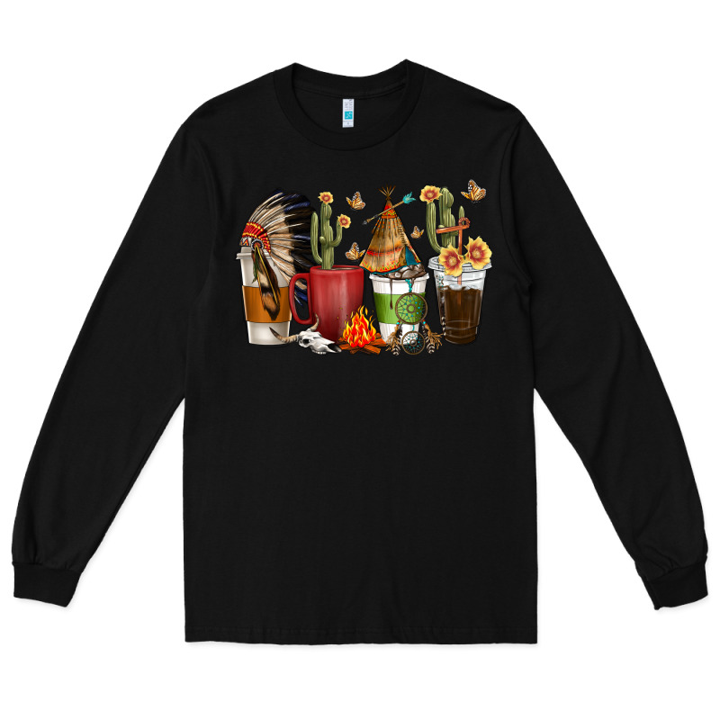 Coffee Cups Indian Headdress Long Sleeve Tee by texasbilliewilder | Teevron
