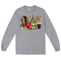 Heather Grey coffee cups indian headdress Long Sleeve Tee - texasbilliewilder