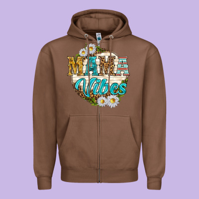 Mama Vibes With Daisies Zipper Hoodie Designed By Texasbilliewilder