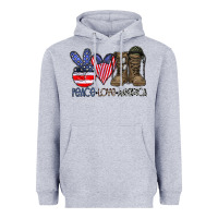Heather Grey peace love america Heavyweight Hoodie - CowhideDigitalArt