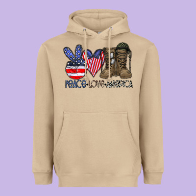 Peace Love America Heavyweight Hoodie Designed By Cowhidedigitalart