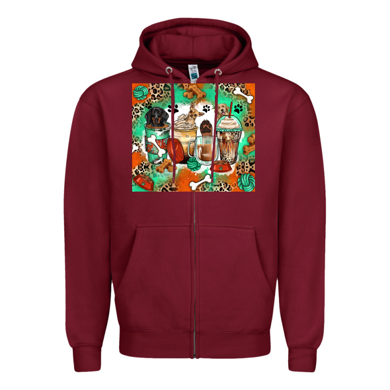 Dog Coffee Cups Zipper Hoodie by Zillion Design Studio | Teevron