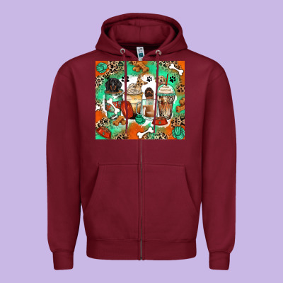 Dog Coffee Cups Zipper Hoodie Designed By Zillion Design Studio