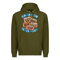 Army Green raised on jesus music Premium Hoodie - MaliasSmallBusiness