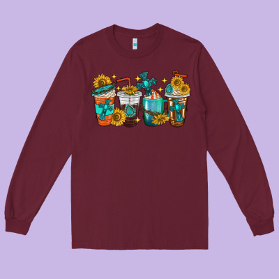 Long Sleeve Tee cross coffee cups