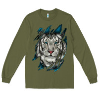 Army Green White Tiger Scratch Mark Long Sleeve Tee - RanaPortraitStore