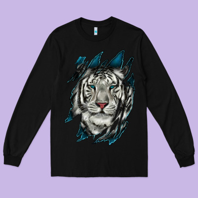 Long Sleeve Tee White Tiger Scratch Mark