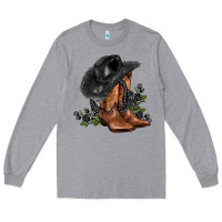 Heather Grey black cowgirl  and roses Long Sleeve Tee - AdoDesignShop