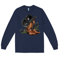 Navy black cowgirl  and roses Long Sleeve Tee - AdoDesignShop