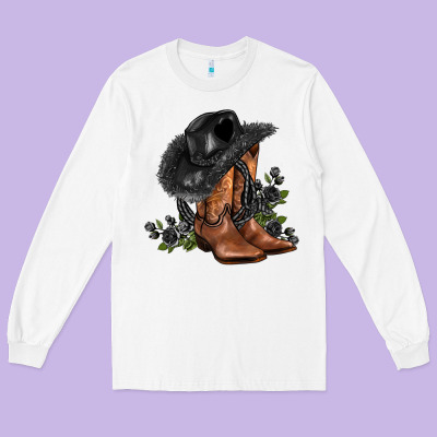 Black Cowgirl  And Roses Long Sleeve Tee Designed By Adodesignshop