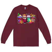 Burgundy dia de los muertos coffee cups Long Sleeve Tee - texasbilliewilder