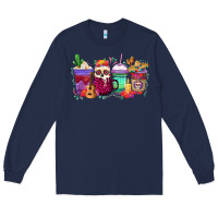 Navy dia de los muertos coffee cups Long Sleeve Tee - texasbilliewilder