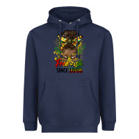 Navy free ish since 1865 afro messy bun Heavyweight Hoodie - HRA Design Shop