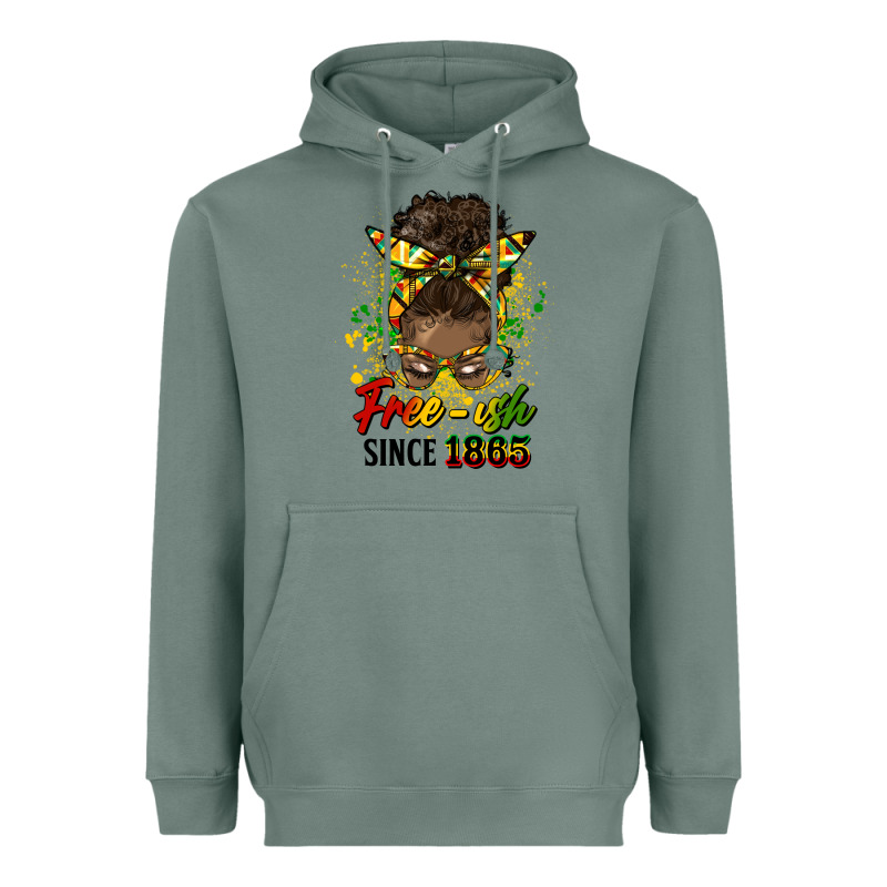 Free Ish Since 1865 Afro Messy Bun Heavyweight Hoodie by HRA Design Shop | Teevron
