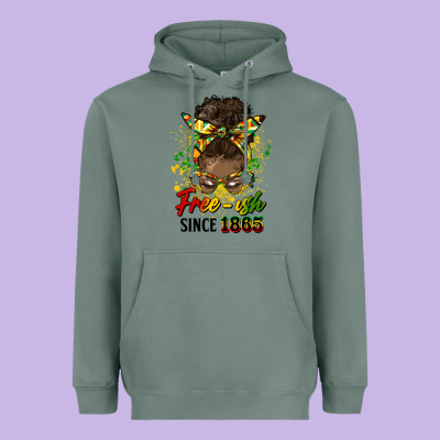 Free Ish Since 1865 Afro Messy Bun Heavyweight Hoodie Designed By Hra Design Shop