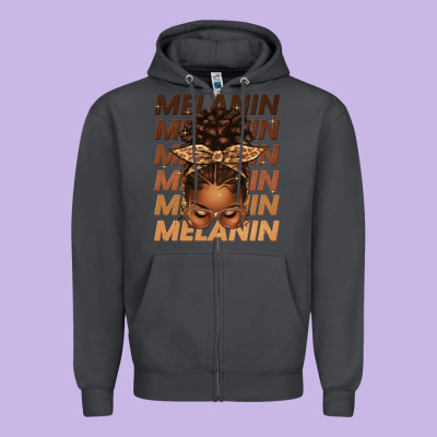 Melanin Afro Messy Bun Zipper Hoodie Designed By Texasbilliewilder