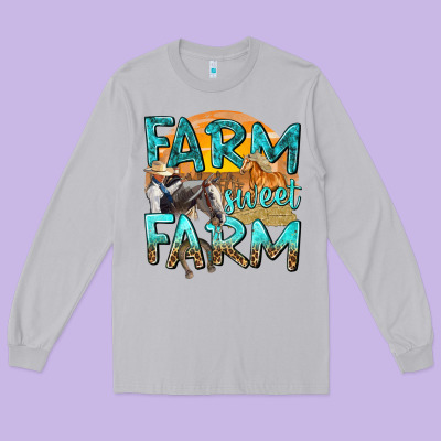Long Sleeve Tee farm sweet farm with horses