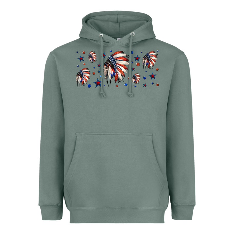 Patriotic Native American Headdress 16oz Libbey Cup Heavyweight Hoodie by HRA Design Shop | Teevron