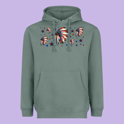 Patriotic Native American Headdress 16oz Libbey Cup Heavyweight Hoodie Designed By Hra Design Shop
