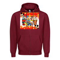Burgundy cartoon characters coffee cups Zipper Hoodie - Zillion Design Studio