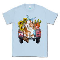 Dusty Blue easter truck with bunny sunflowers and eggs Classic Tee - RanaPortraitStore