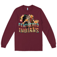 Burgundy feathered indians Long Sleeve Tee - texasbilliewilder