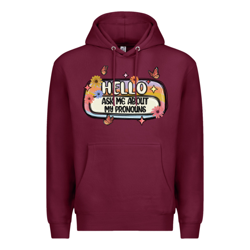 Ask Me About My Pronouns Premium Hoodie by MaliasSmallBusiness | Teevron
