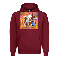 Burgundy cartoon characters coffee cups Zipper Hoodie - Zillion Design Studio