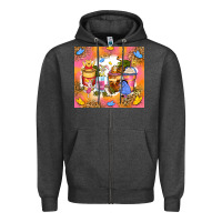 Charcoal Heather cartoon characters coffee cups Zipper Hoodie - Zillion Design Studio