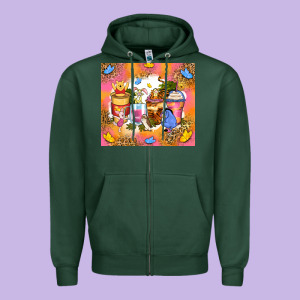 Cartoon Characters Coffee Cups Zipper Hoodie Designed By Zillion Design Studio