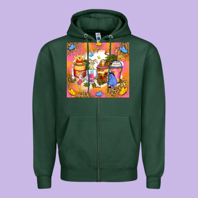 Cartoon Characters Coffee Cups Zipper Hoodie Designed By Zillion Design Studio