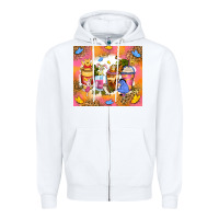 White cartoon characters coffee cups Zipper Hoodie - Zillion Design Studio
