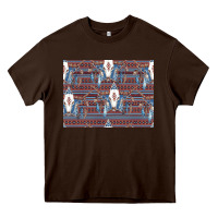 Chocolate Brown Bull Skull Pattern Heavy Core Tee - CowhideDigitalArt
