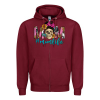 Burgundy mom life with skull Zipper Hoodie - texasbilliewilder