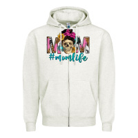 Oatmeal Heather mom life with skull Zipper Hoodie - texasbilliewilder