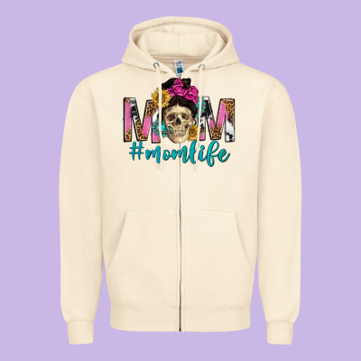 Mom Life With Skull Zipper Hoodie Designed By Texasbilliewilder