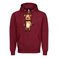 Burgundy cute reindeer Zipper Hoodie - RanaPortraitStore