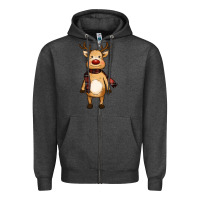 Charcoal Heather cute reindeer Zipper Hoodie - RanaPortraitStore
