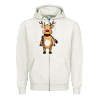 Oatmeal Heather cute reindeer Zipper Hoodie - RanaPortraitStore