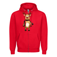 Red cute reindeer Zipper Hoodie - RanaPortraitStore