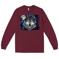 Burgundy Wolf And Full Moon Long Sleeve Tee - RanaPortraitStore