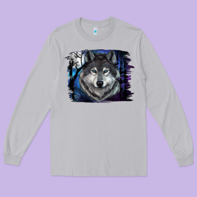 Long Sleeve Tee Wolf And Full Moon